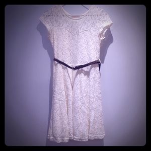ARDENE white lace dress with brown belt
